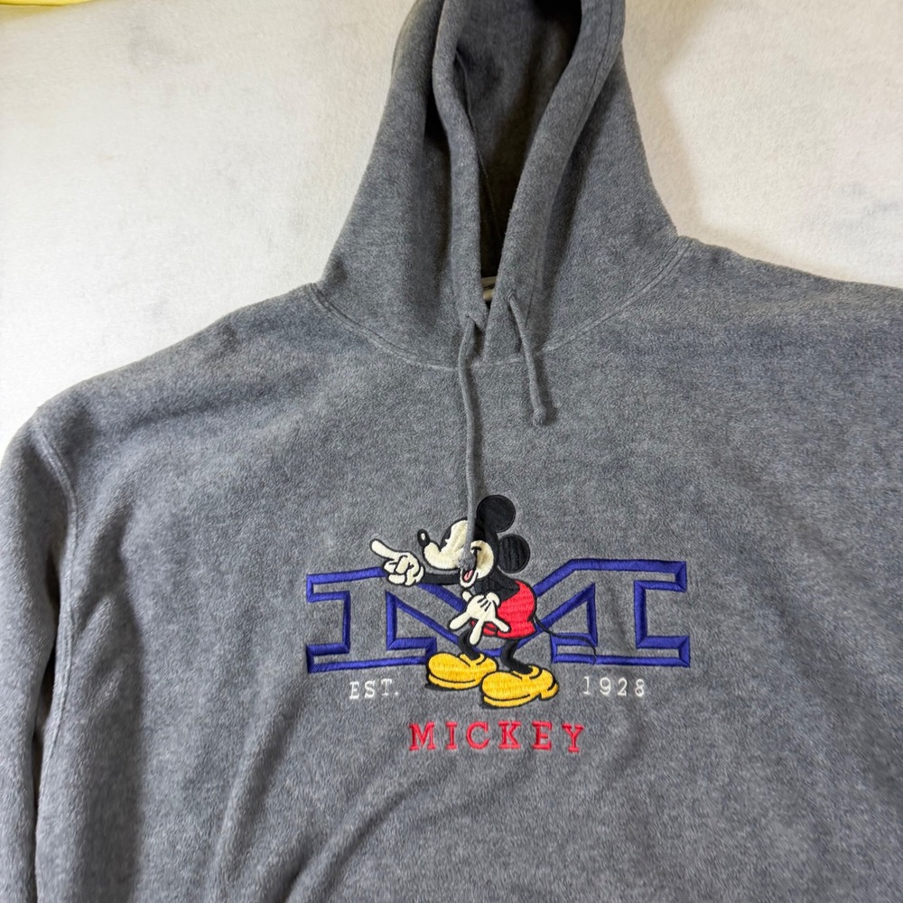 Disney Catalog Mickey Mouse Embroidered Fleece Hoodie Grey XXL CA 25083